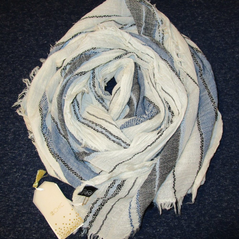 2CHIC NWT Cotton Striped Scarf Cream Blue Black